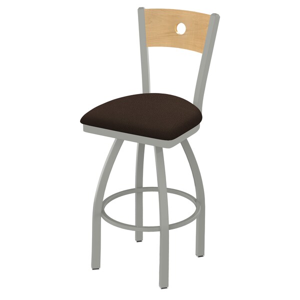 25" Swivel Counter Stool, Nickel Finish, Nat Back, Rein Coffee Seat